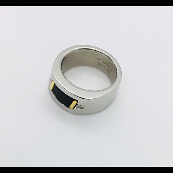 Gents Stainless Steel and Diamond Ring - Picture 2 of 2